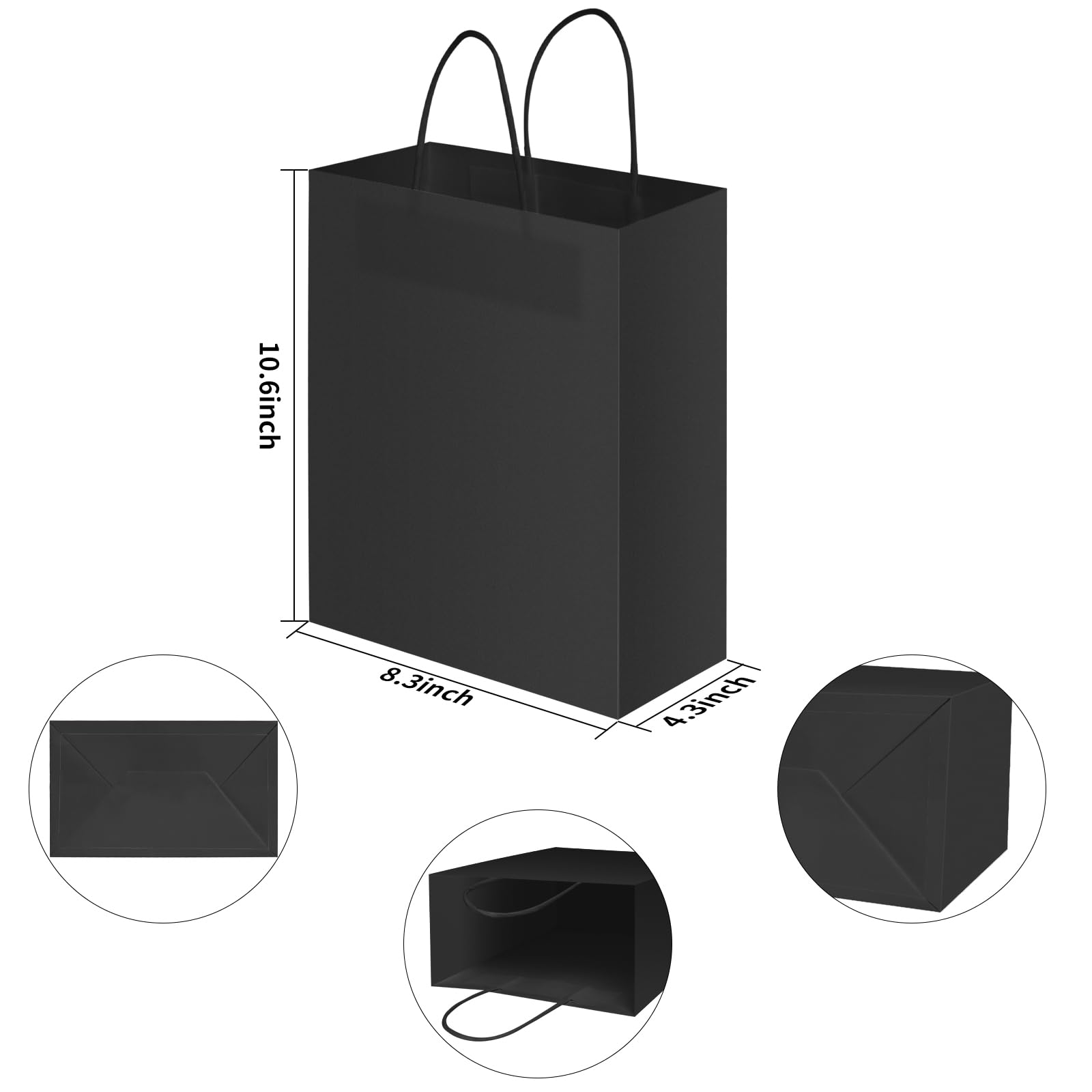 Exhibition Custom Black Kraft Paper Bags With Your Own Logo at and Hand Length Handle