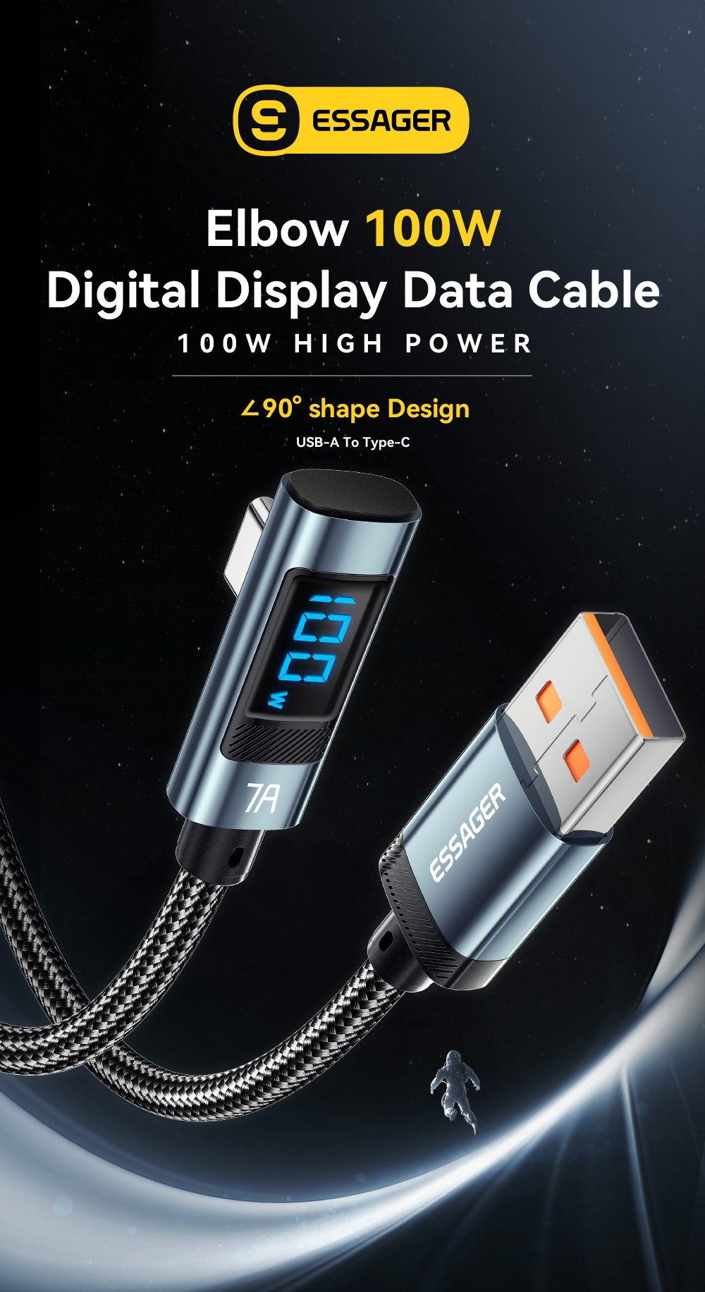 ESSAGER ES-X47 Series 100W A-C 1m Short 2m Long USB C Cable