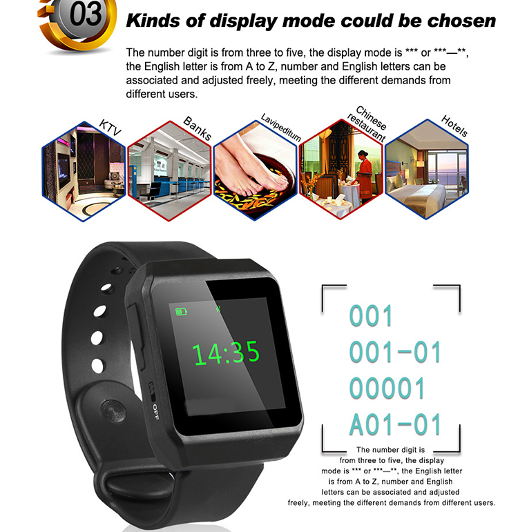 KTV waiter calling system wireless call button and watch receiver