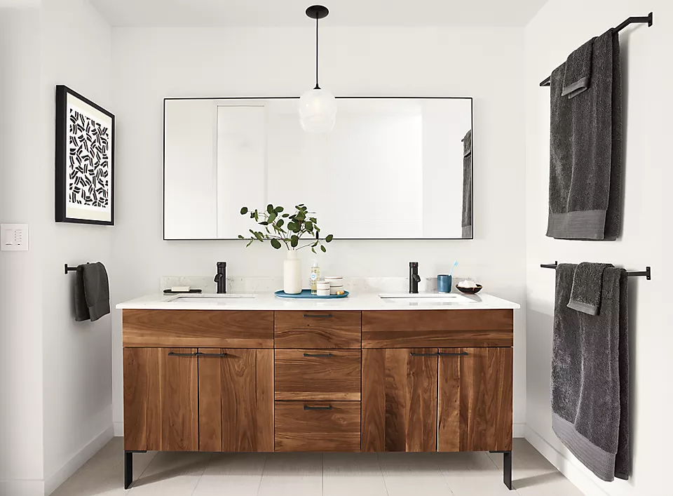 Customized Color Double Sink Design Slate Countertop Bathroom Cabinets and Vanities