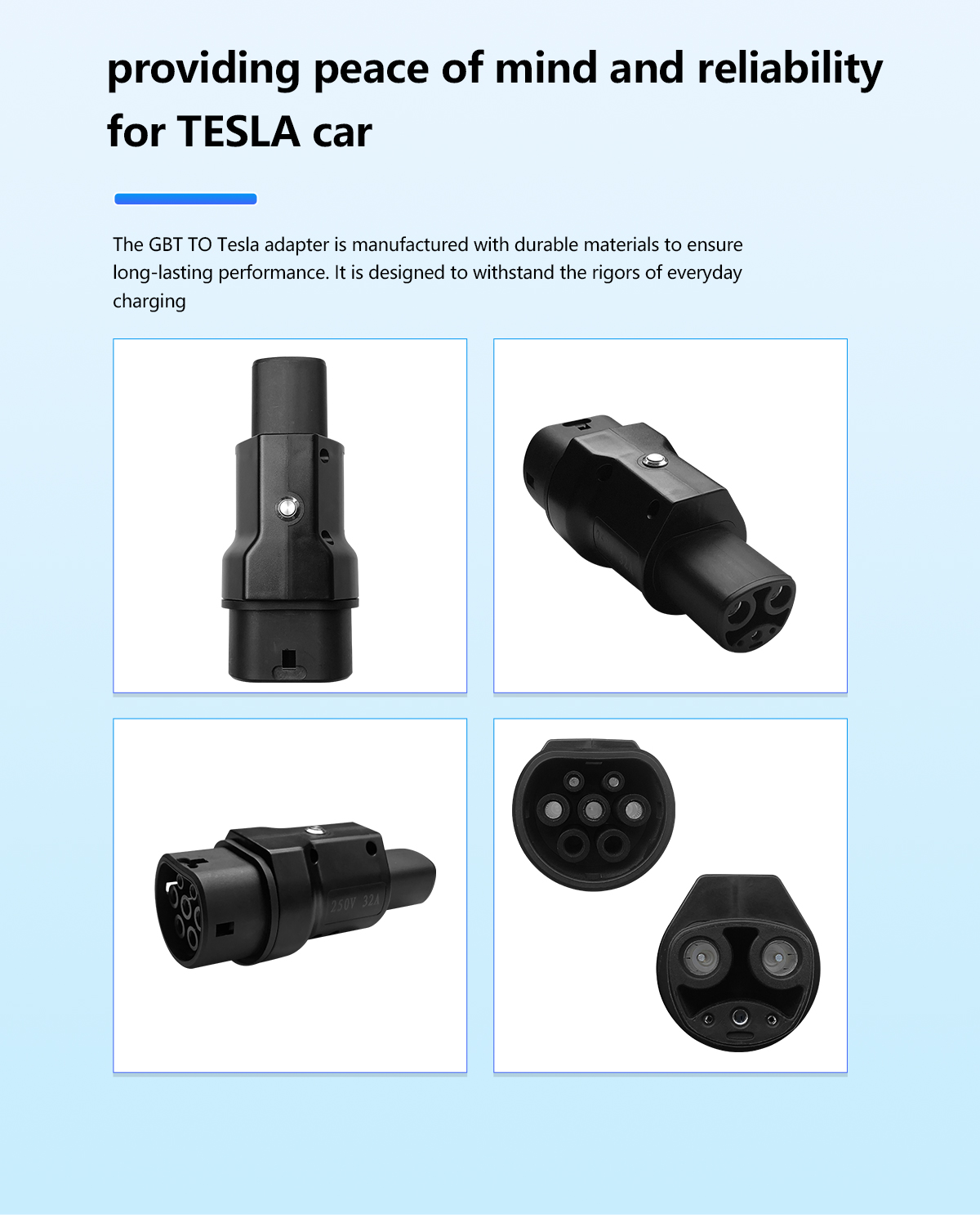 GBT Charging Pile GBT to Tesla Car Ev Adaptor Rated Current 32A AC 7KW GBT EV Charger Adapter for Tesla Car Condition Plug