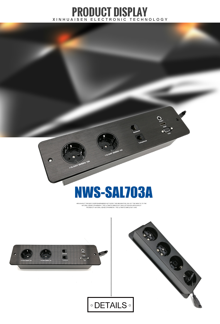 Aluminium German Table Top Plug Socket Power Outlet Recessed Panel
