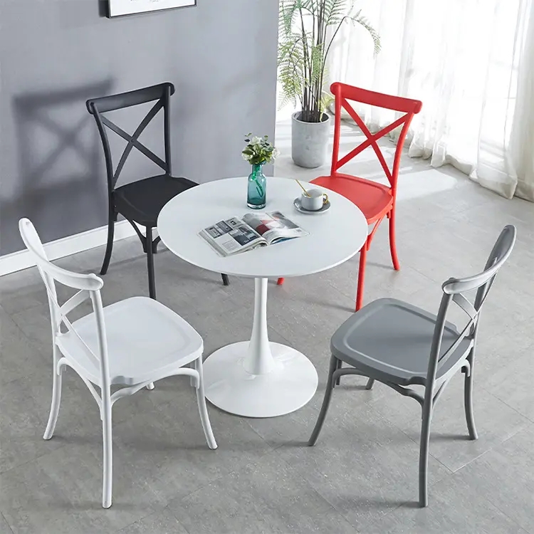 Hotel Wedding Event PP Pink Plastic Dining Chairs Stackable Customized X Cross Back