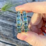 Jewelry Main Material Silver Baguette Blue and Green Topaz Stud Hoops for