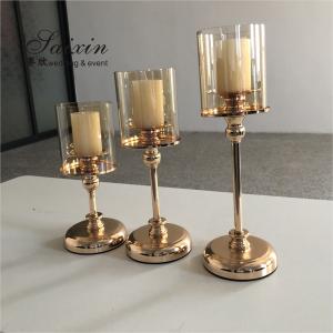 Quality Gold Metal Candle Holder Centerpiece Set Candlestick Champaign Glass Tube wholesale