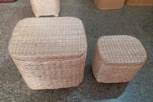 Quality Natural Straw Household Storage Stool Grass Bamboo Woven Ottoman Box Eco-Friendly Hand-Woven Grass Rattan Stools wholesale