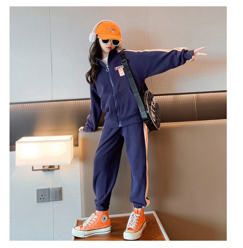 Spring Autumn Trend Girls Two Piece Outfit Sets Royal Blue Letter Print