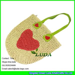 Quality LUDA 2016 new paper straw beach bag handmade crochet bag with heart wholesale