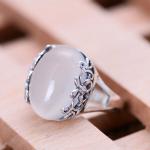 Thai Sterling Silver Ring with White Chalcedony Vintage Style Women Ring (040191