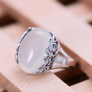 Quality Thai Sterling Silver Ring with White Chalcedony Vintage Style Women Ring (040191) wholesale