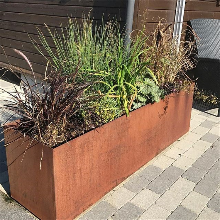 Decorative garden long rectangle corten steel planter flower pot