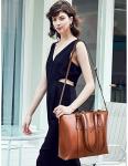 Vintage Womens Leather Messenger Bag 15.6 Inch Laptop Tote Bag