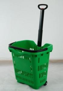 Quality Green Plastic Hand Shopping Rolling Basket / Durable Supermarket Basket Cart wholesale