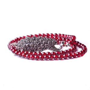 Quality 4mm Round Genuine Garnet Beads 925 Silver Marcasite Charm Bracelet 20 inches (B120701) wholesale