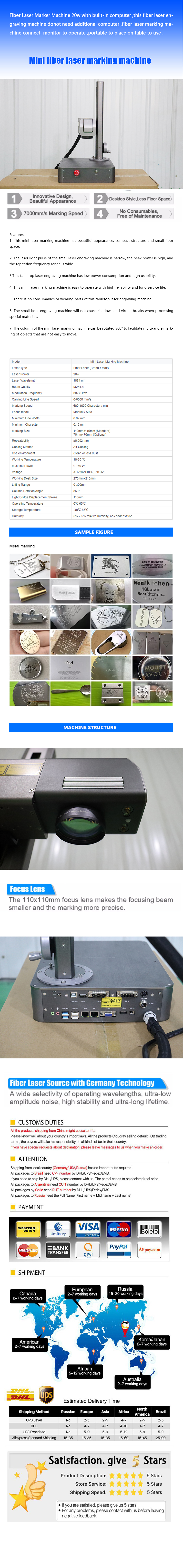 30W/50W Fiber Laser Marking Machine for Metal Stone Condition Easy to Operate Applicable Material Crystal