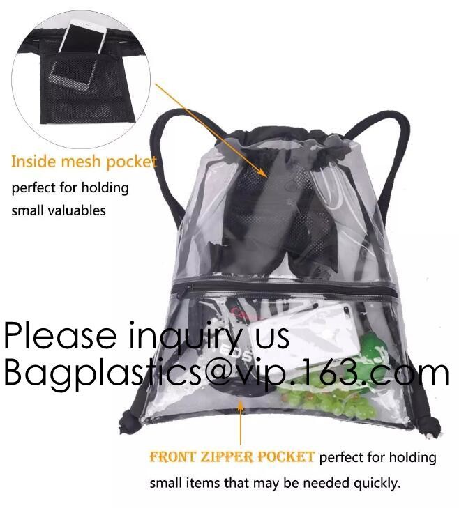 Clear Cinch Bags Traveling Sport Bags,Backpack with Front Zipper Mesh Pocket,Mesh Pocket and Bottle Mesh Poket,holder