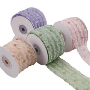 Quality 50mm Organza Ribbon With Dot Pattern Gold Foil Printed Polyester Organza Ribbon OEM Eco Friendly wholesale