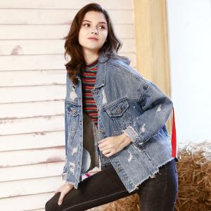 Quality custom clothing factory China Printed Personality Ladies Jackets Coats BF Loose Fit Denim Jacket wholesale