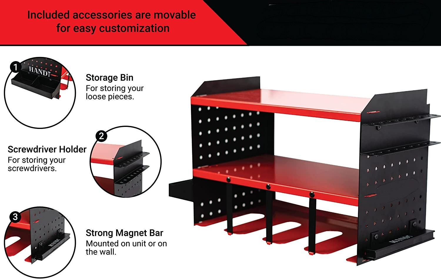 Pegboard Cordless Drill Battery Charging Station Utility Shelf Power Tool Organizer with Magnet Bar Storage Bin