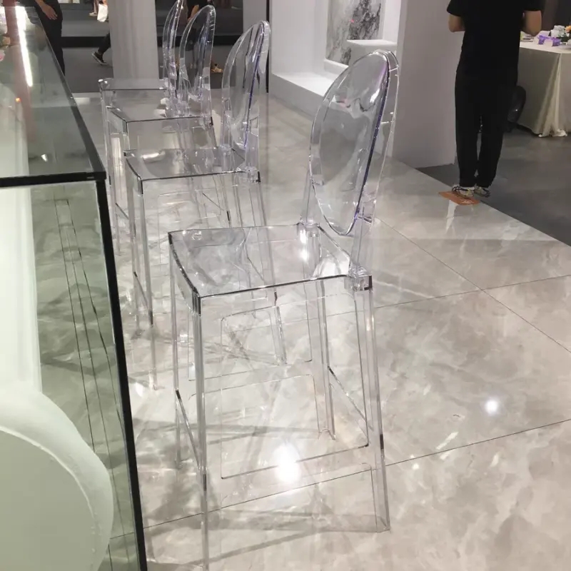 Transparent Clear Acrylic Bar Stools Stackable Plastic Bar Stools With Backs