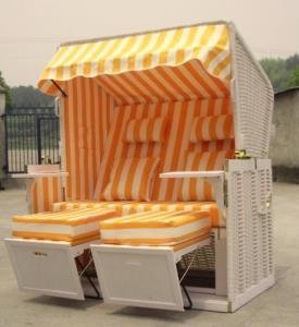 Quality Roofed Wicker Beach Chair &amp; Strandkorb With Orange 10cm Thickness Cushion wholesale