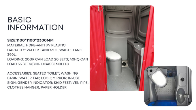 Blue HDPE Portable Toilet Mobile Restrooms Shower Sanitary Cabin