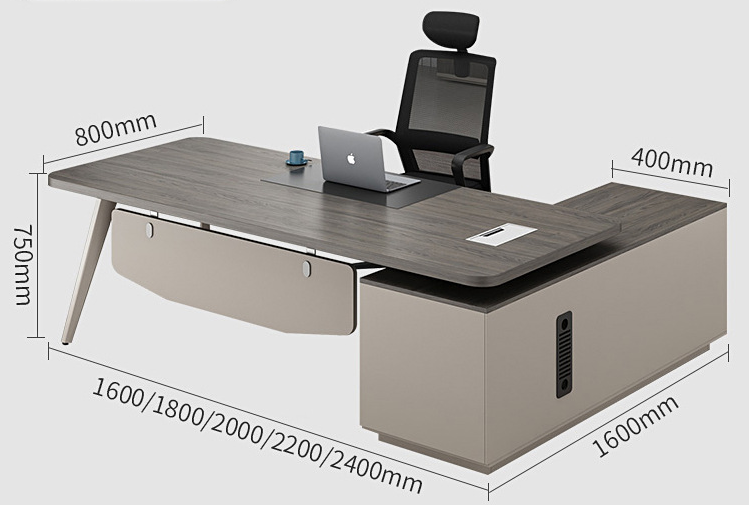 Modern Wooden Executive Desks Business Type L Shape Office Desk with Long Size Cabinet