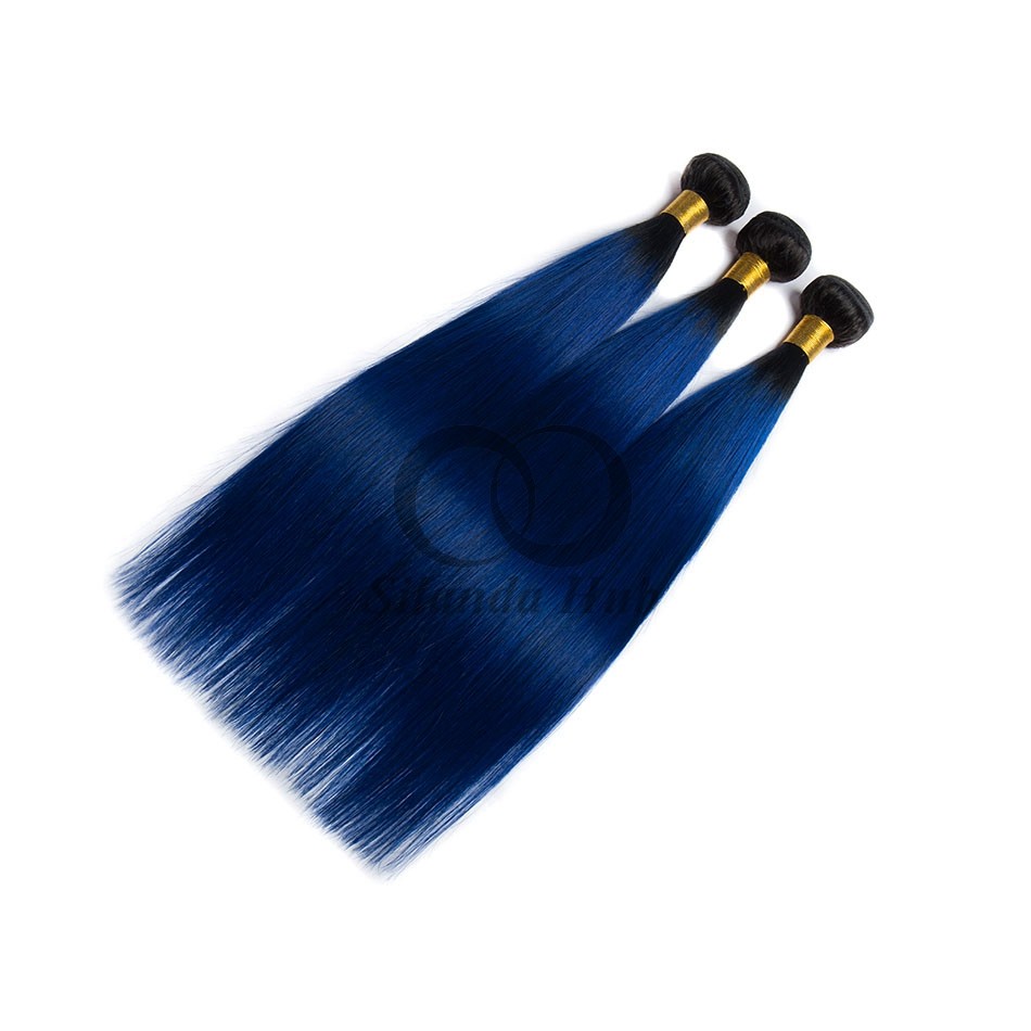 #T1B/Blue Straight Remy Human Hair Bundles Sew In Weave Bundles Brazilian Bundle Deals