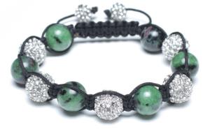 Quality Adjustable Shamballa Bracelet, Ruby Zoisite Rounds &amp; Crystal Rhinestone Ball wholesale