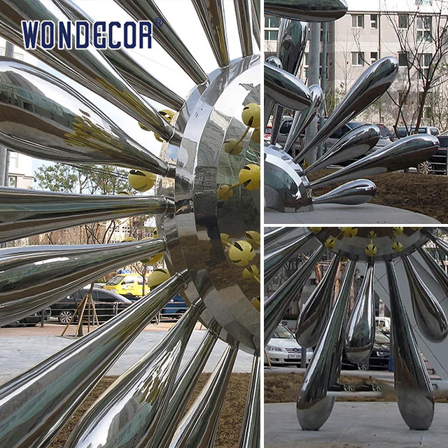 Large scale art blooming flower stainless steel sculpture in the square