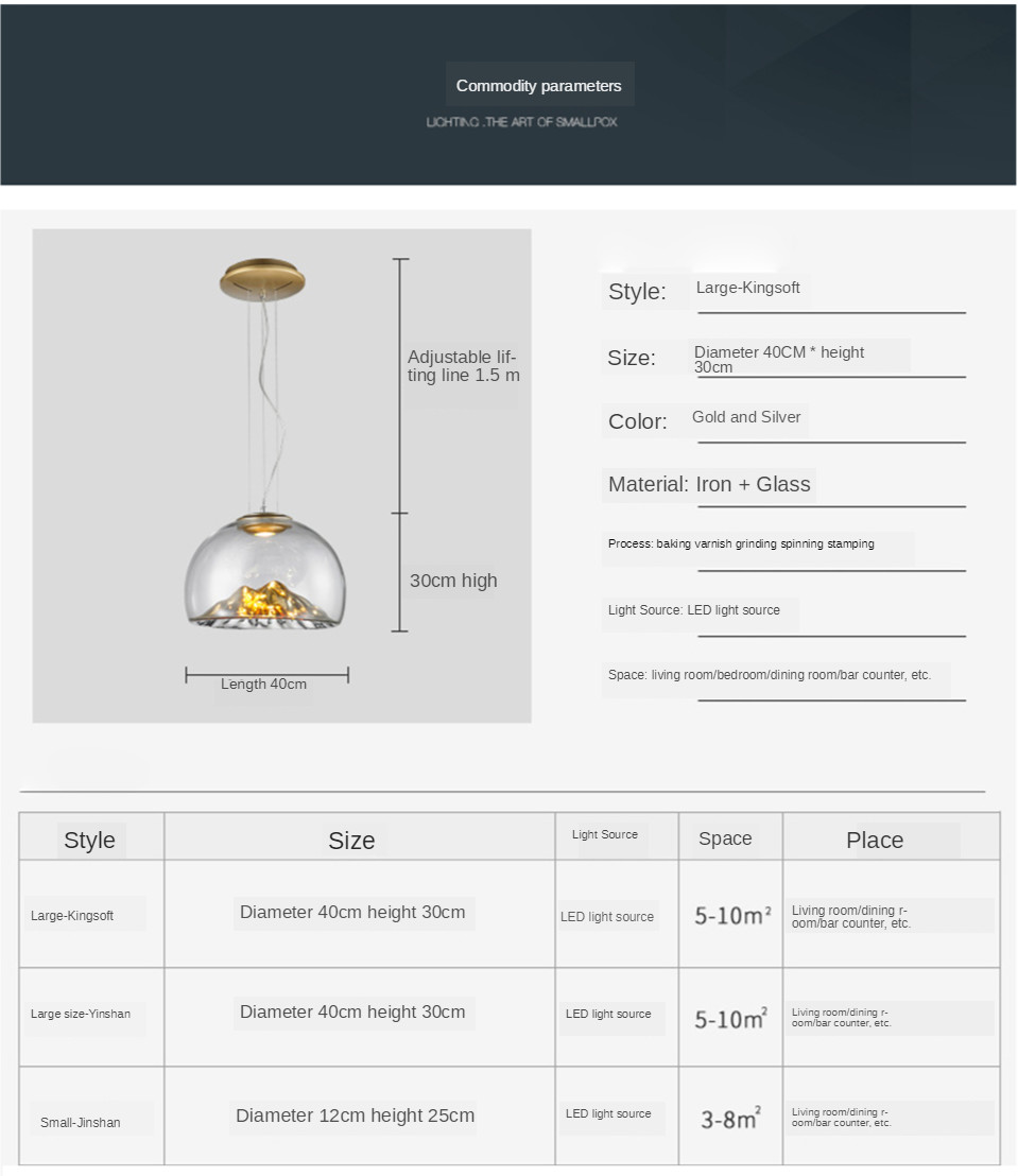 Mountain View Glass Pendant Light Nordic island pendant lights creative coffee bar lamp(WH-GP-97)