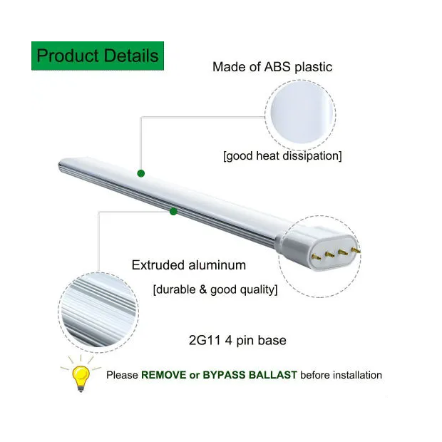 2g11 led lamp light pll lamp bar 4pin SMD clear frosted case PL lamp 12W 15W 20W 24W 28W