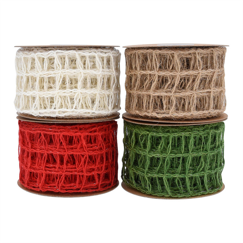 Hollowed Green Burlap Ribbon 63mm Burlap Fabric Ribbon ISO14001