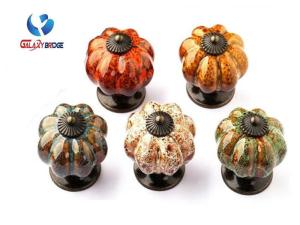 Quality Colorful Pumpken Shape Ceramic Cupboard Door Knobs Porcelain Antique Bronze Crack Marble Pattern Knobs wholesale
