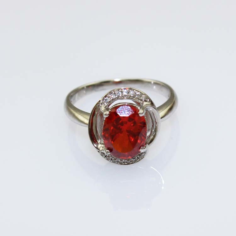 Women Jewelry 7mmx9mm Oval Red Cubic Zircon 925 Silver Ring(R183)