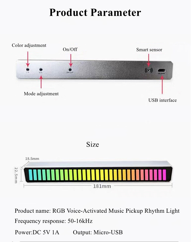 New Arrival Rechargeable RGB Sound-Activated Music Pickup Rhythm Light 18 colors music rhythm lamp for Car Home music de