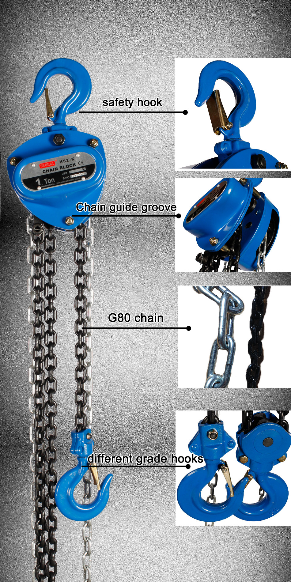 America / EU 500kg Type Hand Chain Hoist / Chain Block Alloy Steel Safety Lifting