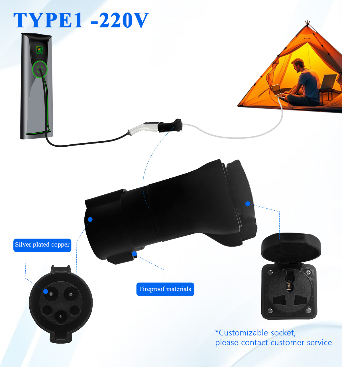 16A 3.5kw 220V Type1 Travel Plug Adapter Ev Adapter Male Plug The Perfect Addition to Your EV Charging Setup