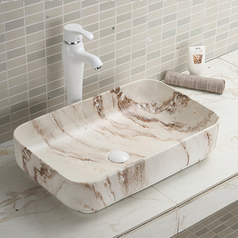 Glaze Black Vessel Bathroom Sink Rectangular Countertop Basin 610X400X145mm
