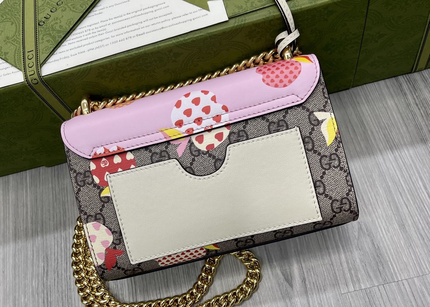 Retro Art Padlock Chain Handbag Monogram Leather Many Stars Love 13cm Width