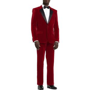 Quality 2PCS Dark Red Tuxedo Custom Men'S Stylish Slim Fit Velvet Fabric Tuxedo Suit For Special Occasion Party Wear wholesale
