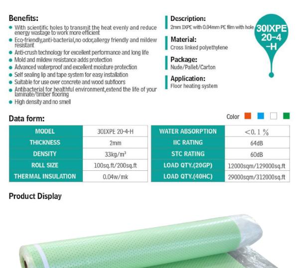 Cheap IXPE Underfloor Heating Underlay Odorless PE Film 2mm Foam Underlay for sale
