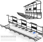 Under Desk Metal Wire Cable Tray 2 Pack No-Drill Cable Basket for Desk 10 Silk