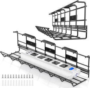 Quality Under Desk Metal Wire Cable Tray 2 Pack No-Drill Cable Basket for Desk 10 Silk Thickness wholesale