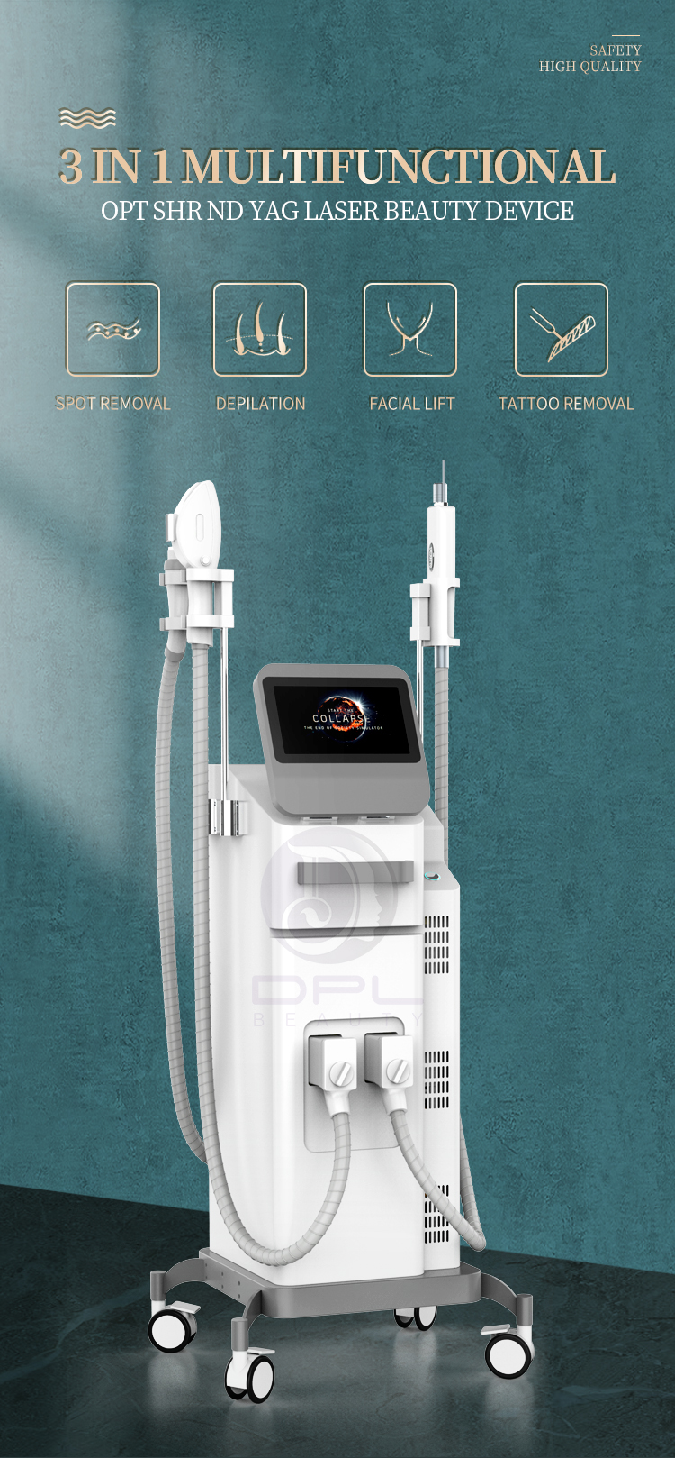 4 in 1ipl rf nd yag laser multifunction hair removal skin rejuvenation treatment machine