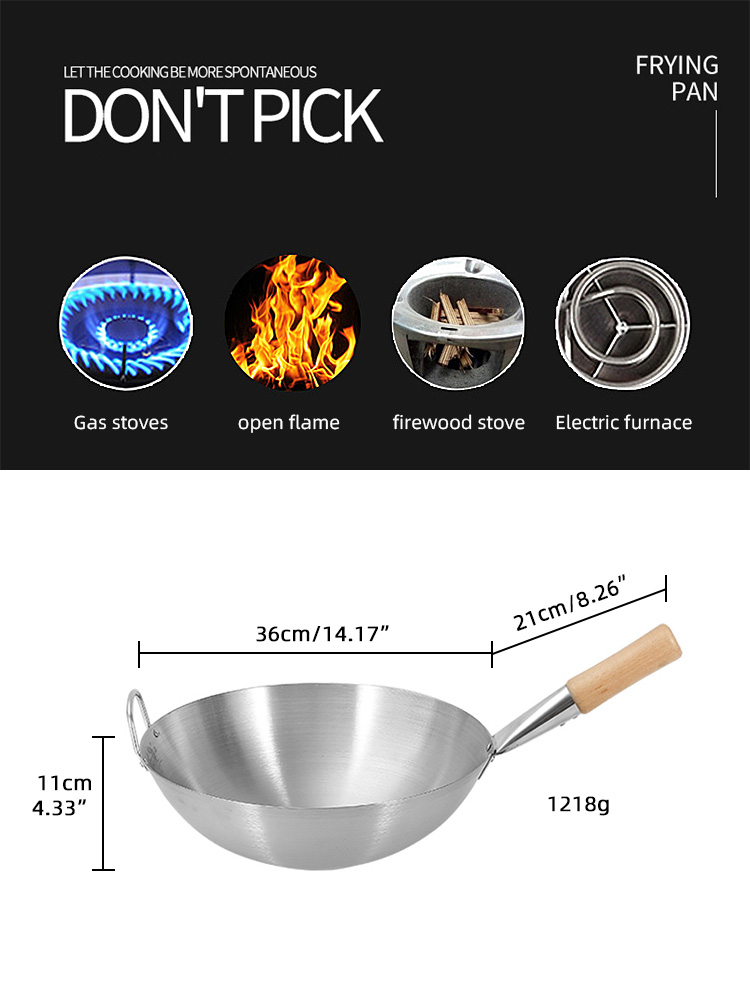 Multifunctional Kitchen Wok Pan Non Stick Stainless Steel With Wooden Handle
