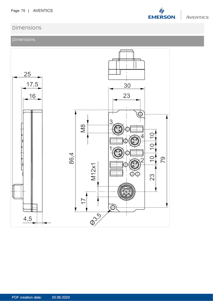 AVENTICS Series CON-RD 4x Pneumatics Passive Distributor With Cable And Round Plug Connectors