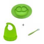 Octagonal Shape Silicone Placemat Plate Baby Spoons And Waterproof Bib