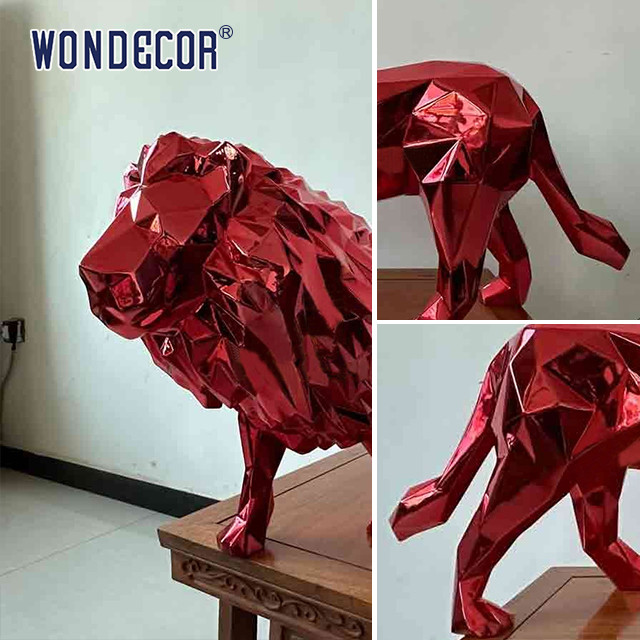 Large outdoor metal forging geometric animal lion stainless steel sculpture