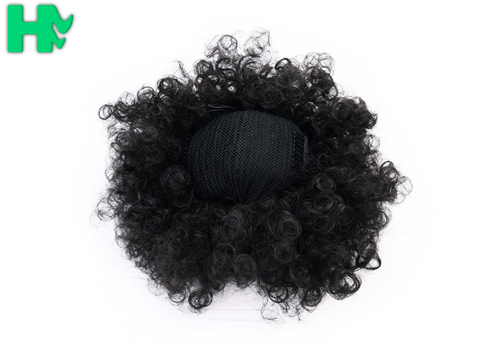 Black Synthetic Hair Pieces , Afro Curly Human Hair Ponytail Extensions